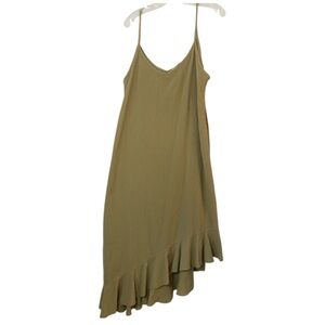 Cottonways Tan Gauze Asymmetric Ruffle Boho Lagenlook V-Neck Size L/XL